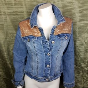 Cat&Jack Gold Sequin Cropped Jean Jacket girls XL